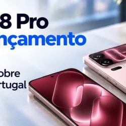 Dois Xiaomi 18 Pro cor-de-rosa numa secretária, um com o ecrã ligado e outro a mostrar as câmaras traseiras