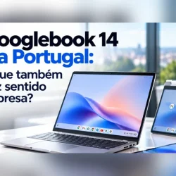Acer Googlebook 14 em três posições, portátil, tenda e tablet, numa secretária de escritório com caneta
