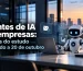 Agentes de IA nas empresas: robô de IA ao lado de um portátil com ícones de email, documento, calendário e tarefas